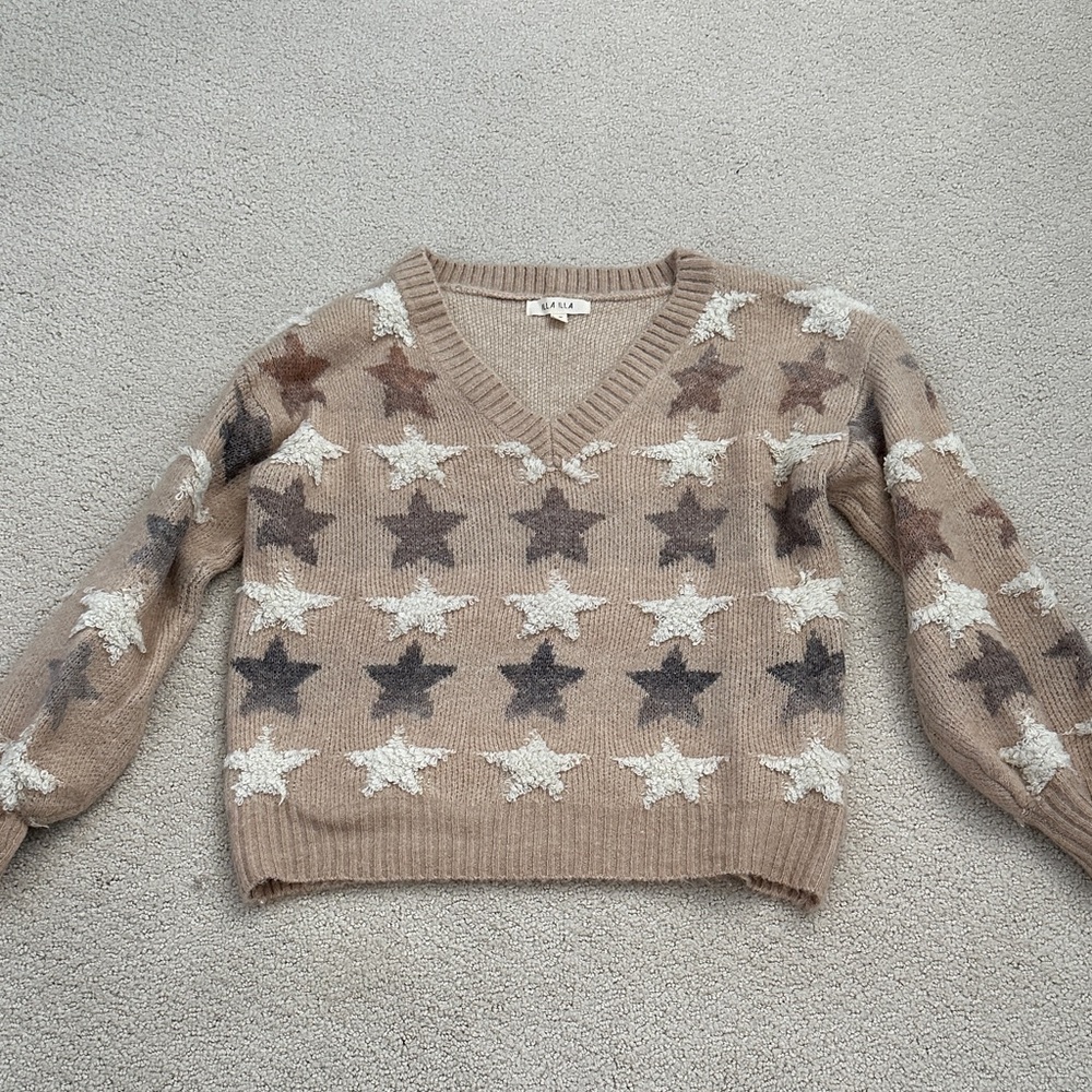 ILLA ILLA Beige and Brown Star V-Neck Sweater